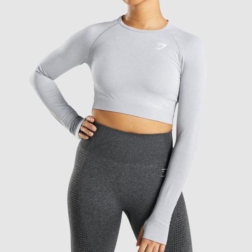 Gymshark Light Gray Long Sleeve Cropped Seamless Top